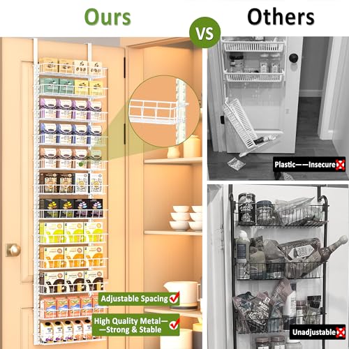 Churboro Over the Door Pantry Organizer Rack with 12 Adjustable Baskets, 12 Tiers Dual-use Spice Rack- Hanging or Wall Mount Spice Rack, Pantry Door Organizer, White - Image 4