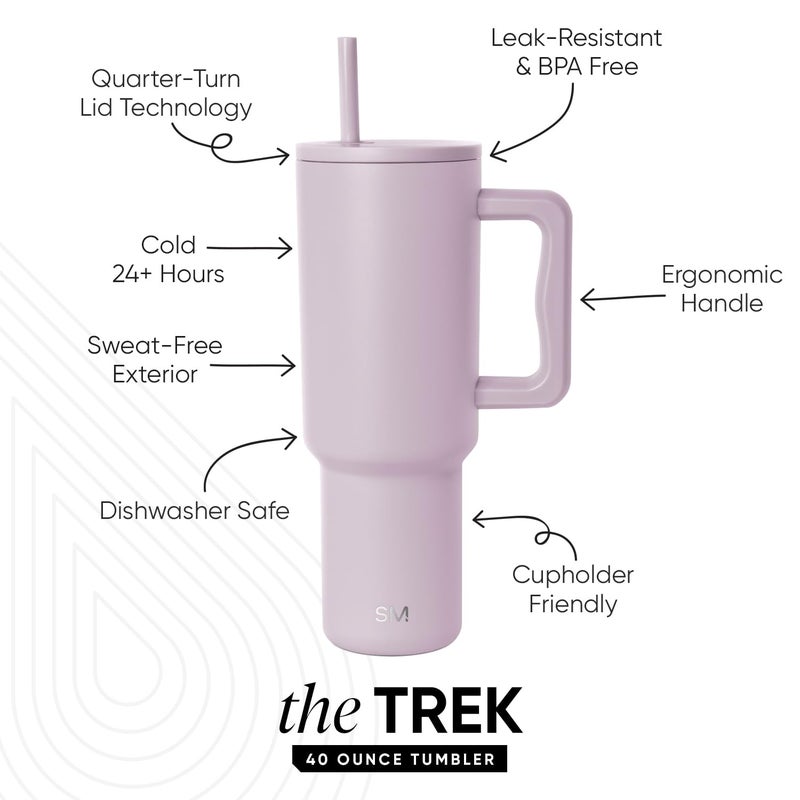 Simple Modern 40 oz Tumbler with Handle and Straw Lid | Insulated Cup Reusable Stainless Steel Water Bottle Travel Mug Cupholder Friendly | Gifts for Women Him Her | Trek Collection | Lavender Mist - Image 3