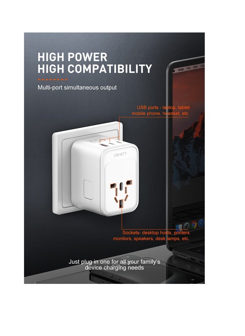 LDNIO Z6 - 65W Universal Travel Adapter International Plug Adapter With 2 USB -C Fast Charging All In One Worldwide Wall Charger  - Image 3