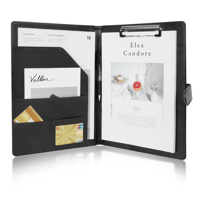 OFFCUP A4 Portfolio, PU Leather Portfolio, Conference Folder with Magnetic Clasp and Pockets, Document Holder Clipboard with Clip, Notepad Holder for Office Diary Conference (Black) - Image 2