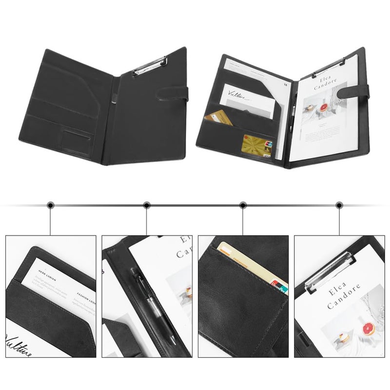 OFFCUP A4 Portfolio, PU Leather Portfolio, Conference Folder with Magnetic Clasp and Pockets, Document Holder Clipboard with Clip, Notepad Holder for Office Diary Conference (Black) - Image 5