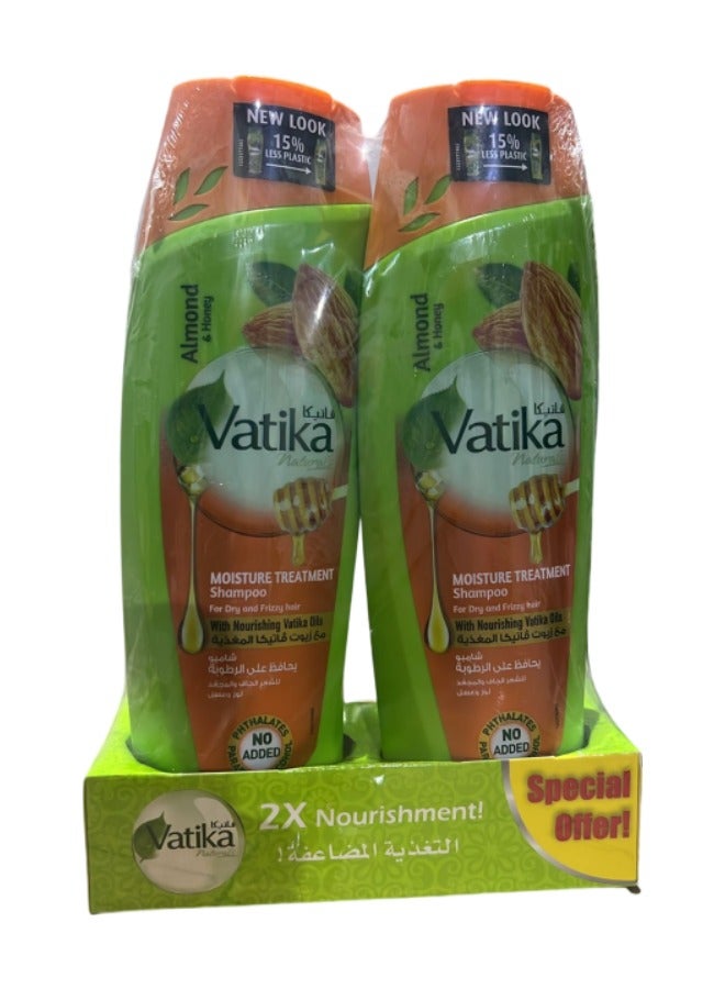 فاتيكا شامبو شعر معالجة الرطوبة قطعتان  400 مللاغني بمستخلصات اللوز والعسل  للشعر الجاف والمجعد والخشن مع زيوت فاتيكا المغذية عبوة اقتصادية للغاية من قطعتين - Image 1