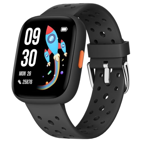 BIGGERFIVE Smart Watch for Kids, 1.8" Fitness Tracker Watch Pedometer, Heart Rate, Sleep Monitor, IP68 Waterproof, Calorie Step Counter, Puzzle Games with/Without APP for Girls Boys Teens 5-16, Black - Image 1