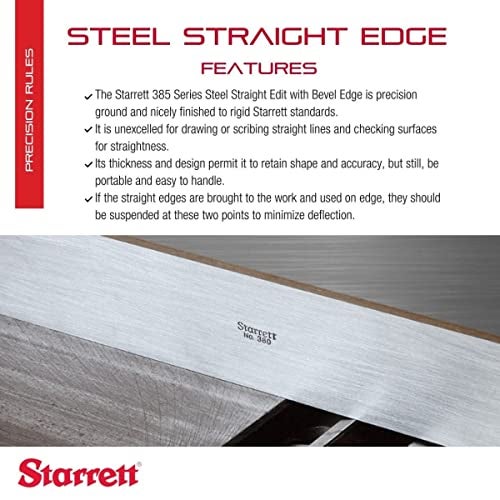 Starrett Steel Straight Edge with Bevel Edge, Not Graduated - Quick Reading, 18" Length, 11/64" Thickness, 1-13/32" Width, +/- .0002" per Foot Accuracy - 385-18 - Image 2