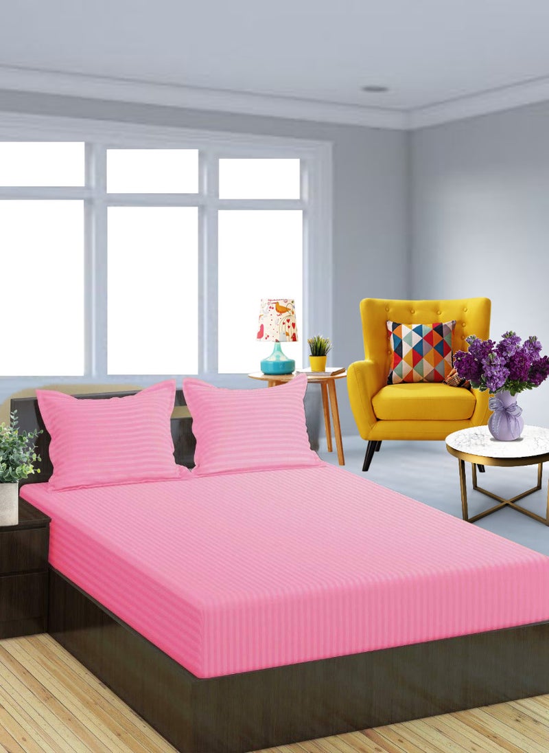 Blueberry Pikish Red Cotton Double Striped Fitted Elastic Bedsheet 150x200+20cm  - Image 1