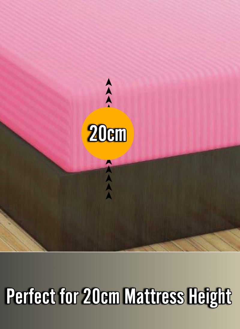 Blueberry Pikish Red Cotton Double Striped Fitted Elastic Bedsheet 150x200+20cm  - Image 2