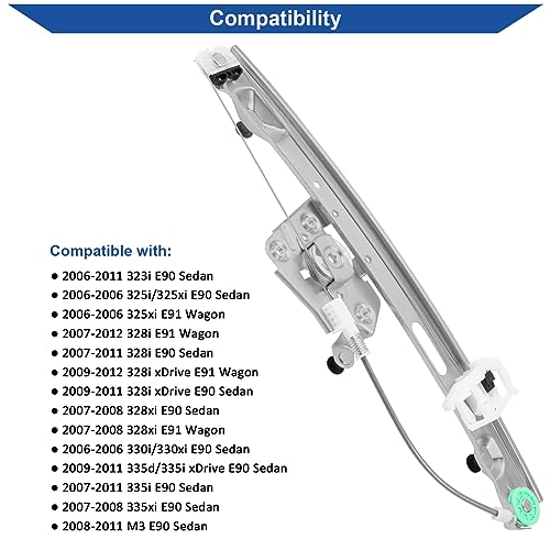 Obaee 749469 Rear Right Passenger Side Power Window Regulator Without Motor Compatible with BMW E90 E91 323i 325i 328i 330i 335i M3 20062012 Replace OE 51357140590 - Image 3