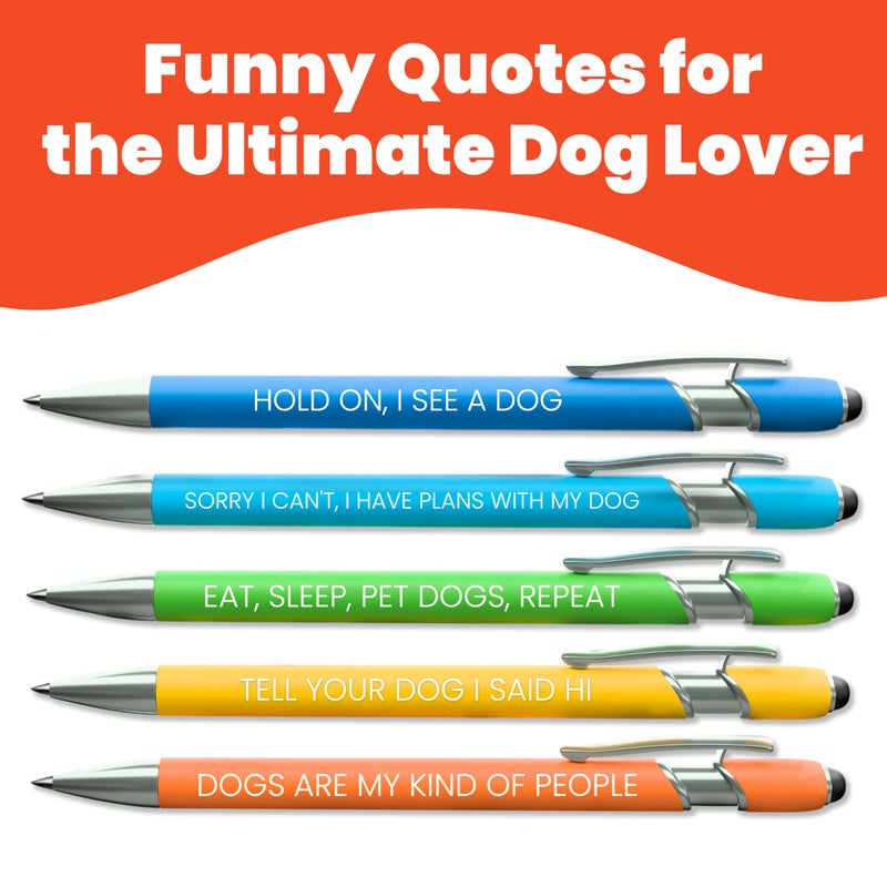 rubyloo Funny Dog Lover Gift Pen Set â€“ 5 Black Ink Ballpoint Pens with Stylus Tip & Quality Metal Barrel with Doggy-Themed Quotes â€“ Cool Dog Lover Gift for Women, Friends, Vet Tech, Pet Owner, Coworker - Image 4