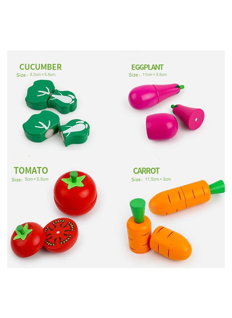 ponny Ponny 17 Pcs Food Fruits & Vegetables Toys Kids Kitchen Pretend Toy Cutting Wooden Set with Wood Storage Box  - Image 5