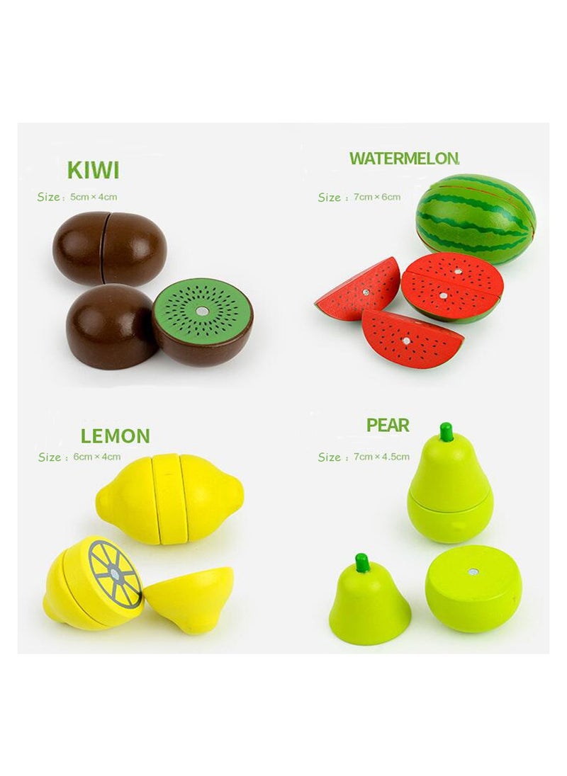 ponny Ponny 17 Pcs Food Fruits & Vegetables Toys Kids Kitchen Pretend Toy Cutting Wooden Set with Wood Storage Box  - Image 4