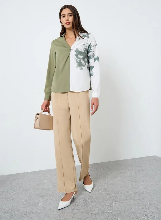 Take Two Floral Printed Ruffle Front Detail Long Sleeve Top