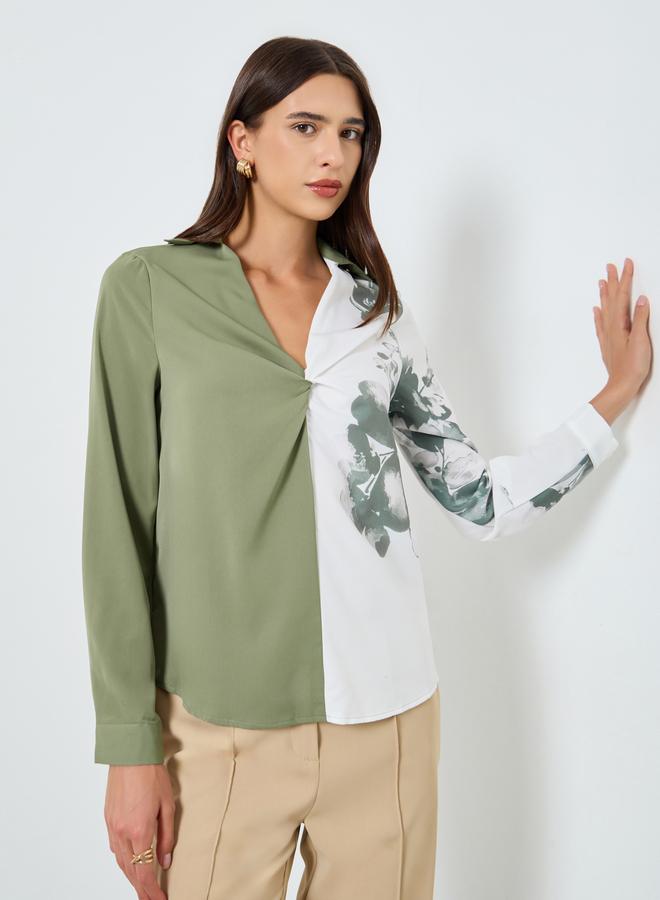 Take Two Floral Printed Ruffle Front Detail Long Sleeve Top - Image 1