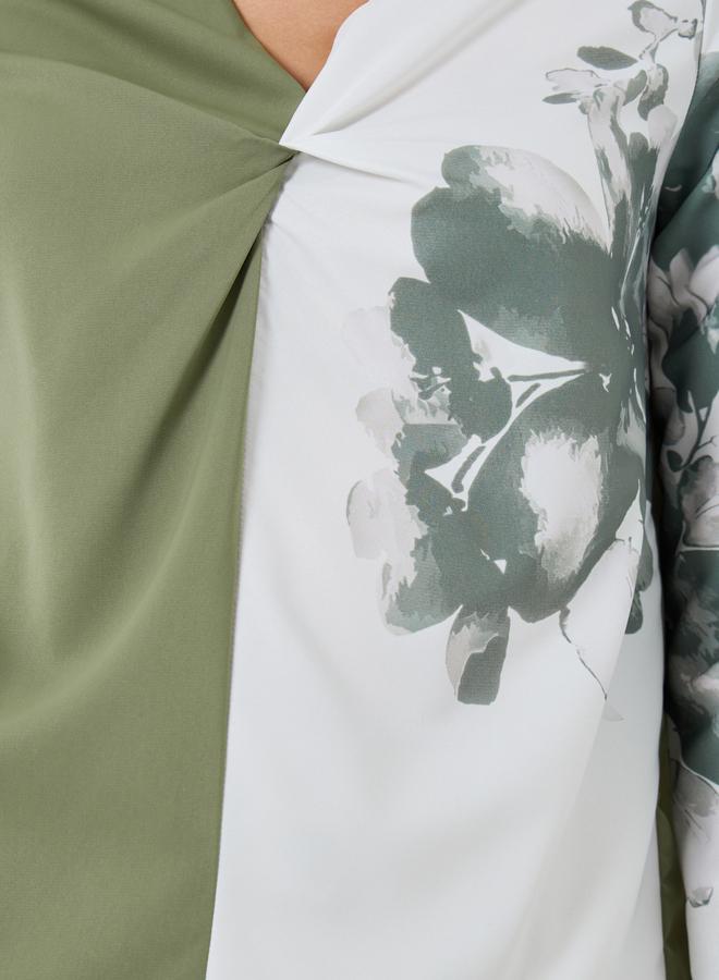 Take Two Floral Printed Ruffle Front Detail Long Sleeve Top - Image 3