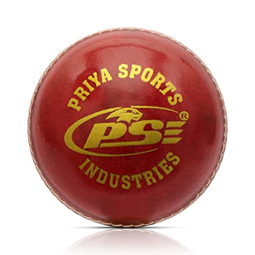 PSE ABV Red Leather Priya Sports Cricket Ball Practice Match (Standard Size) - Image 1