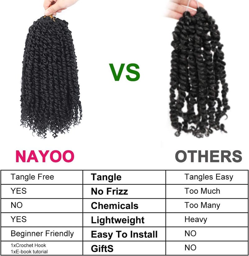 NAYOO Passion Twist Hair - 8 Packs 10 Inch Passion Twist Crochet Hair For Women, Crochet Pretwisted Curly Hair Passion Twists Synthetic Braiding Hair Extensions (10 Inch 8 Packs, 1B) - Image 5