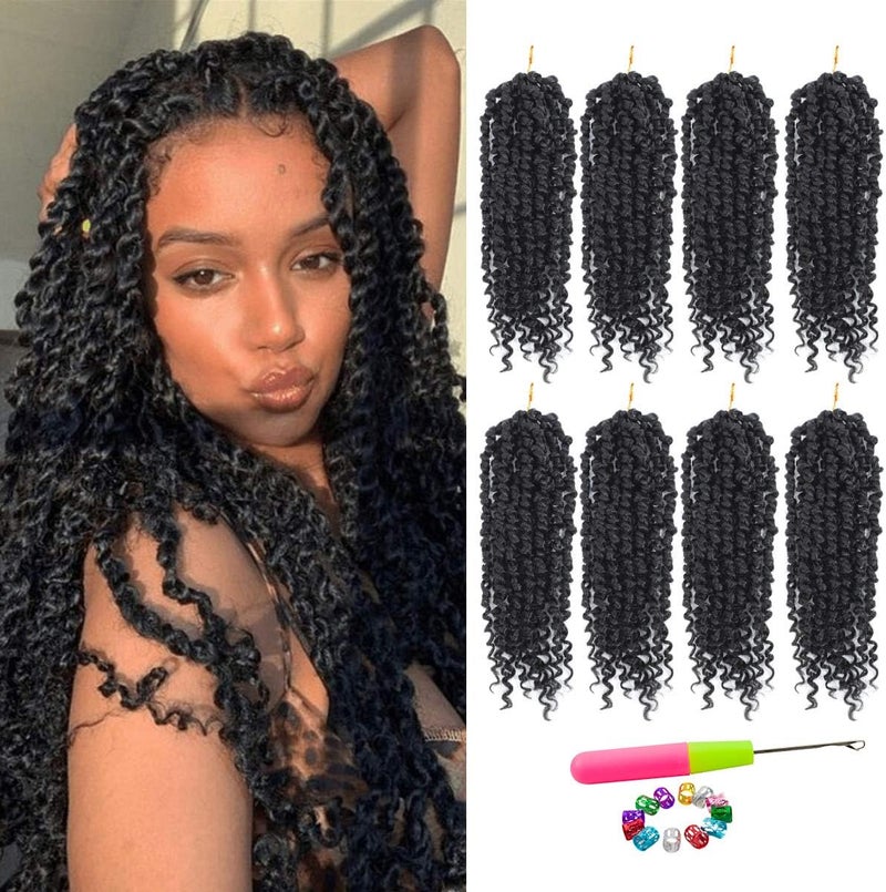 NAYOO Passion Twist Hair - 8 Packs 10 Inch Passion Twist Crochet Hair For Women, Crochet Pretwisted Curly Hair Passion Twists Synthetic Braiding Hair Extensions (10 Inch 8 Packs, 1B) - Image 1