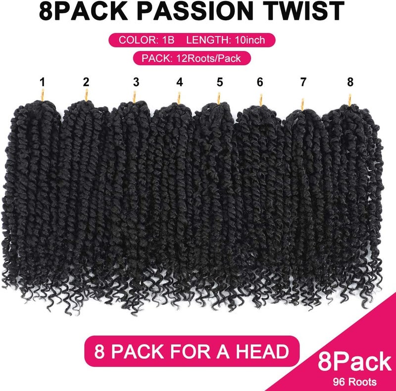 NAYOO Passion Twist Hair - 8 Packs 10 Inch Passion Twist Crochet Hair For Women, Crochet Pretwisted Curly Hair Passion Twists Synthetic Braiding Hair Extensions (10 Inch 8 Packs, 1B) - Image 4