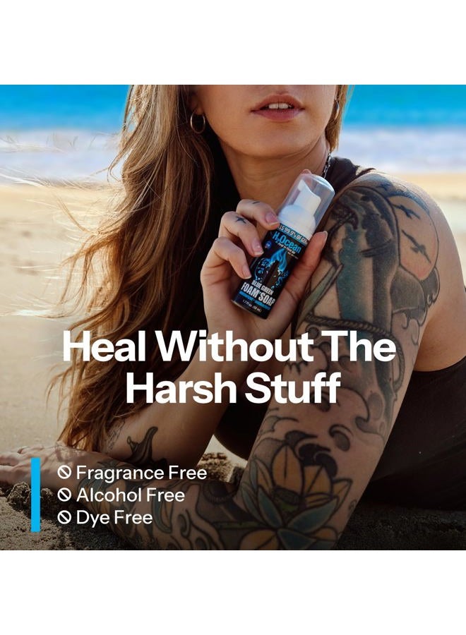 H2Ocean Blue Green Foam Soap - Tattoo Foam Antibacterial Soap for Tattoo Aftercare - Tattoo Care with Aloe Vera - Travel-Size Tattoo Moisturizer Soap - 1.7 oz - Image 5