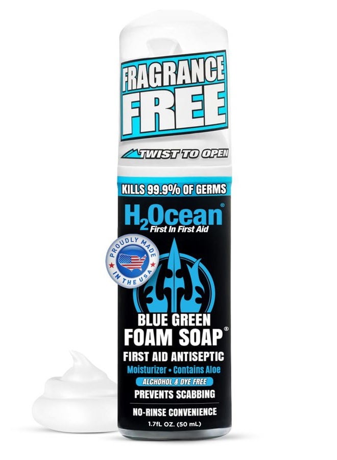 H2Ocean Blue Green Foam Soap - Tattoo Foam Antibacterial Soap for Tattoo Aftercare - Tattoo Care with Aloe Vera - Travel-Size Tattoo Moisturizer Soap - 1.7 oz - Image 1