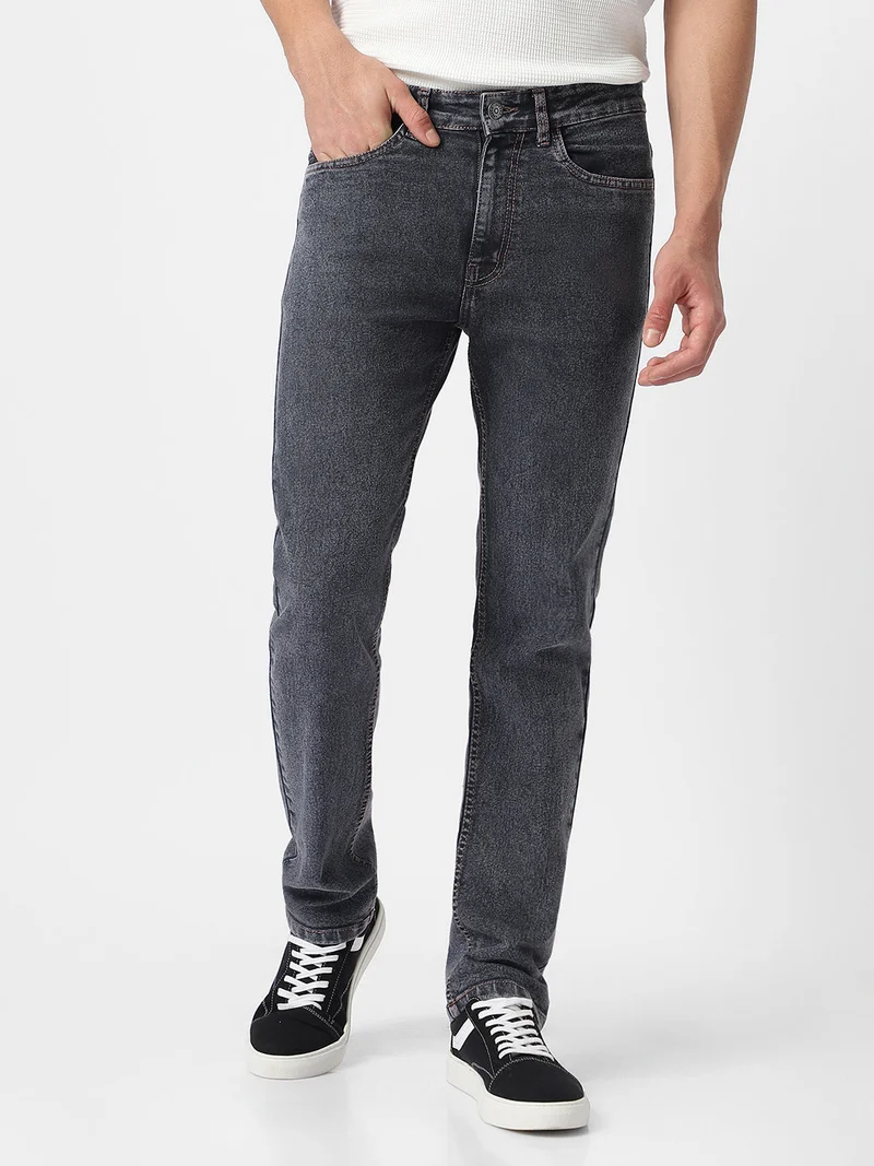 Urbano Fashion  Urbano Fashion Men's Dark Grey Regular Fit Washed Jeans Stretchable for Men | Best Price UAE