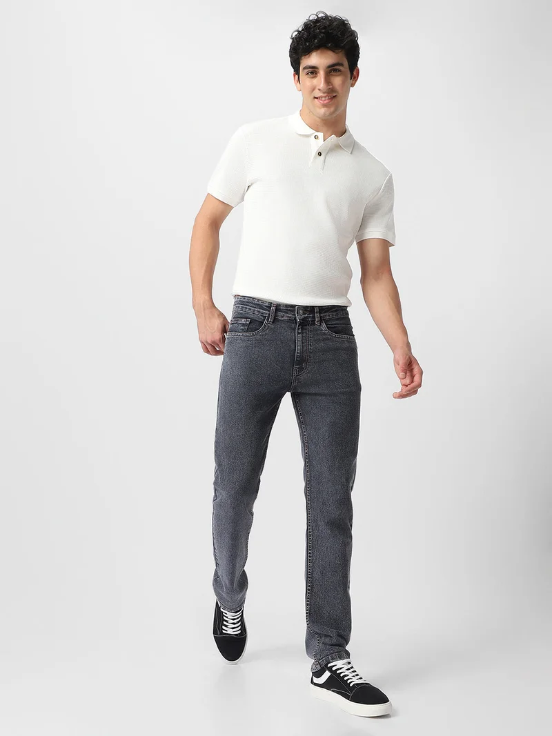 Urbano Fashion  Urbano Fashion Men's Dark Grey Regular Fit Washed Jeans Stretchable for Men | Best Price UAE