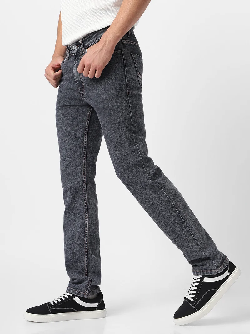 Urbano Fashion  Urbano Fashion Men's Dark Grey Regular Fit Washed Jeans Stretchable for Men | Best Price UAE