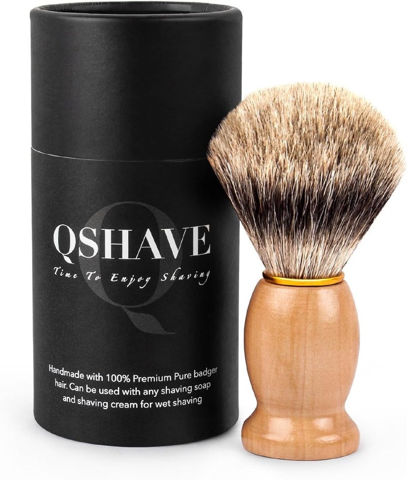 QSHAVE 100 Best Original Pure Badger Hair Shaving Brush Handmade Real Wood Base Perfect for Wet Shave Safety Razor Double Edge Razor - Image 1
