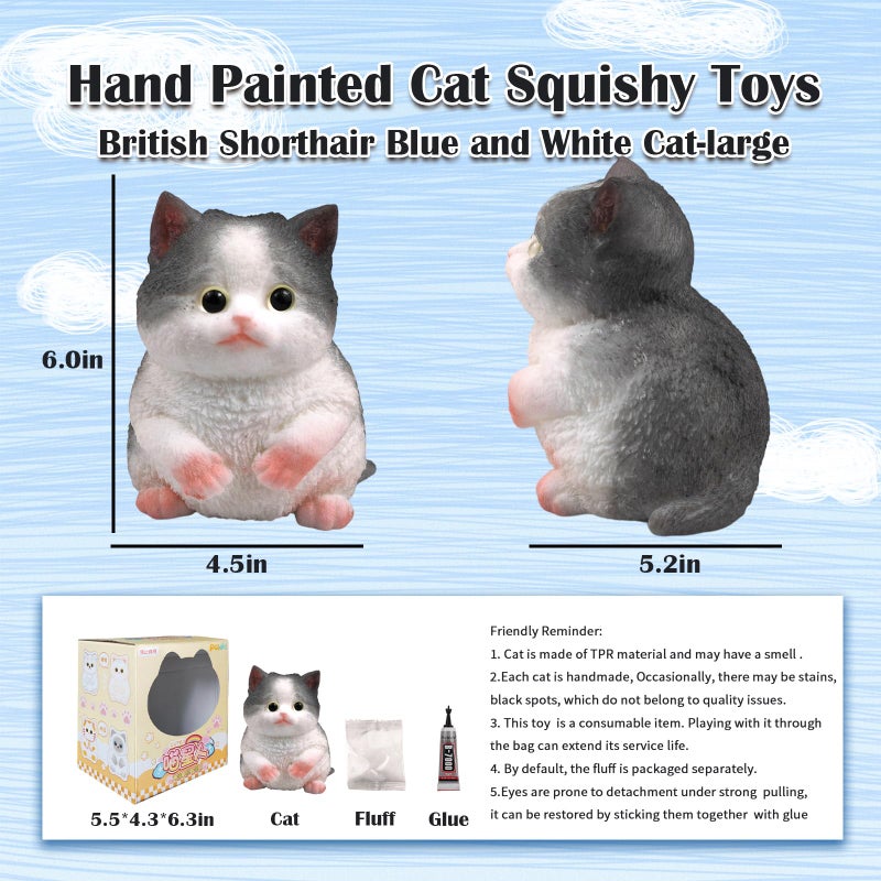 QOUXZ Big Hand Painted Cat Squishy Toys Large Cute Ultra Soft Kitty Squeeze Fidget Toys For Stress Relief  Kawaii Squishies Sticky Animal Toys For Adults Kids Decompression Sensory Balls Toys For Autism - Image 2