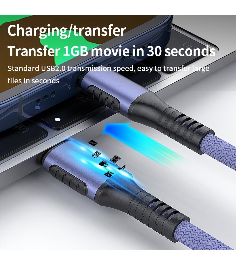 USB C to USB C Cable 2 Pack 3.3ft Deep Green Nylon 60W Fast Charging - Image 4