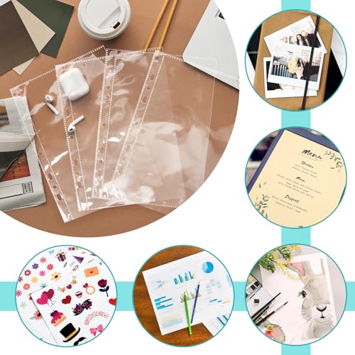 VOKOY 100 Pack 5.5x8.5 Inch Sheet Protectors for 3 or 6 Ring A5 Binder, Half Letter Size 7 Holes Mini Heavy-Duty Sheet Protector Sleeves Crystal Clear Playbill Binder Pockets - Image 4