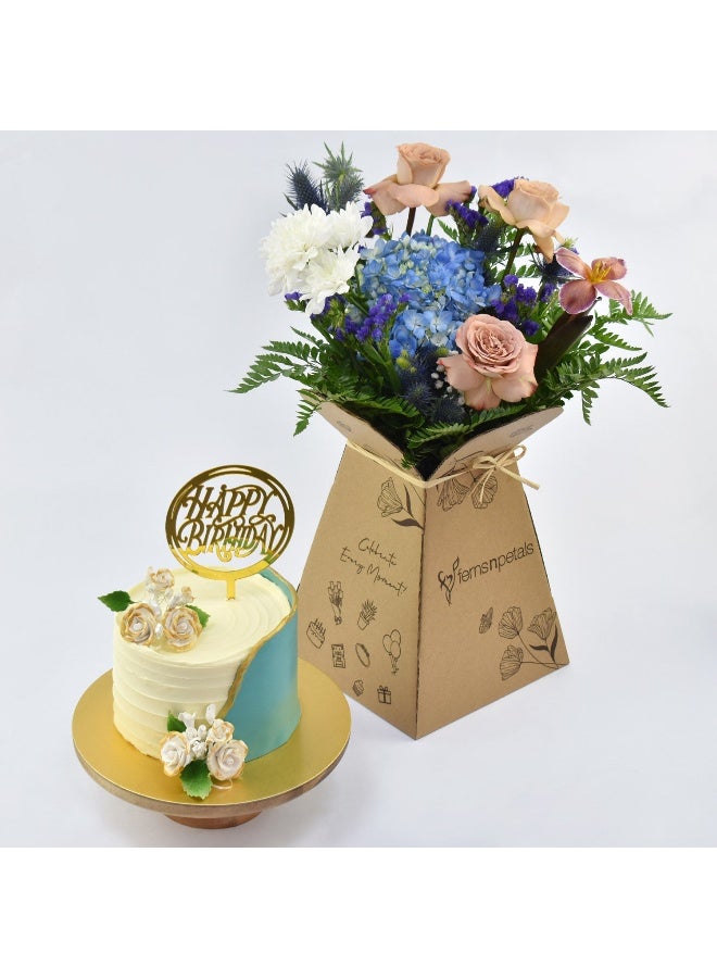 Ferns N Petals Your Special Birthday Celebration Marble Cake With Fresh Flowers