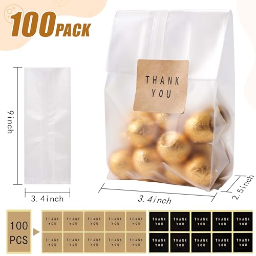 LOKQING Cellophane Treat Bags Cookie bags for Packaging Clear Gift Bag with Stickers for Cookies,Candy,Chocolates(Fog,9x3.3inch) - Image 3