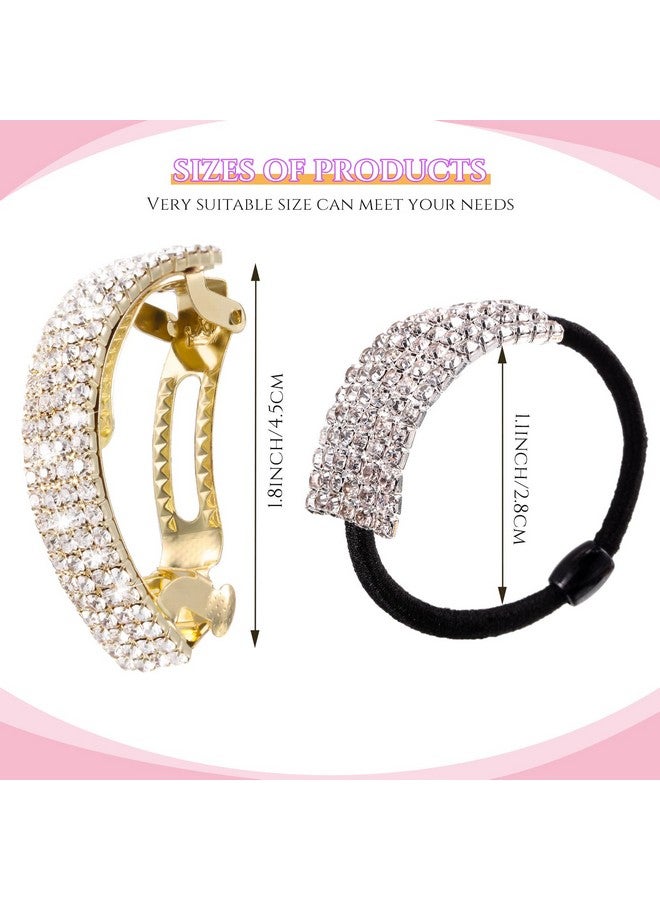 لوينابيو 4 قطع من حجر الراين مشبك شعر لامع ربطة شعر معدنية زنبركية مشبك شعر كريستالي على شكل ذيل حصان عصابة رأس للنساء إكسسوارات شعر الزفاف هدية عيد ميلاد الأم للنساء والفتيات - Image 2