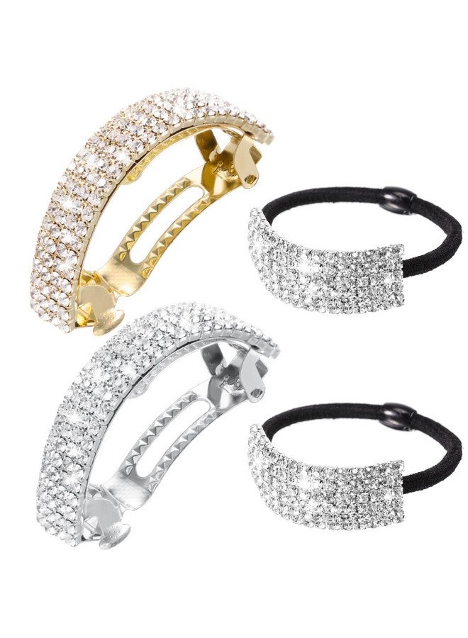 لوينابيو 4 قطع من حجر الراين مشبك شعر لامع ربطة شعر معدنية زنبركية مشبك شعر كريستالي على شكل ذيل حصان عصابة رأس للنساء إكسسوارات شعر الزفاف هدية عيد ميلاد الأم للنساء والفتيات - Image 1