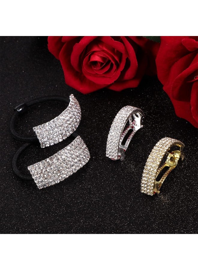 لوينابيو 4 قطع من حجر الراين مشبك شعر لامع ربطة شعر معدنية زنبركية مشبك شعر كريستالي على شكل ذيل حصان عصابة رأس للنساء إكسسوارات شعر الزفاف هدية عيد ميلاد الأم للنساء والفتيات - Image 5