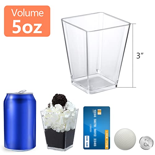 SHOPDAY 5 oz Plastic Dessert Cups 100 Pack Small Clear Square Parfait Cups with Spoons, Mini Plastic Tumbler Serving Cups for Tasting Party Appetizers Mousse Yogurt - Image 2