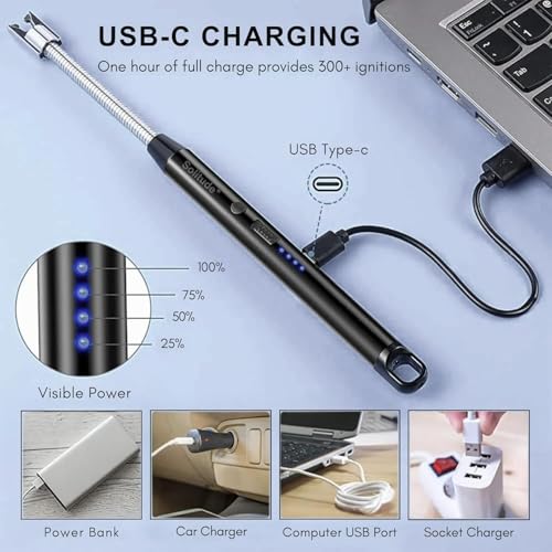Solitude Rechargeable Electric Gas Lighter for Kitchen, Stove, Candles, Pooja & USB Charging Port, 360° Flexible Neck, Windproof Plasma Arc Lighter (Multicolor) - Image 5