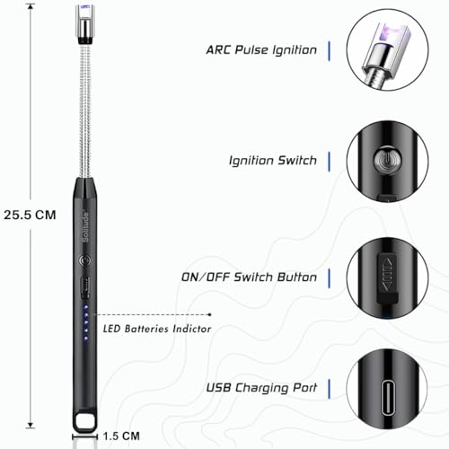 Solitude Rechargeable Electric Gas Lighter for Kitchen, Stove, Candles, Pooja & USB Charging Port, 360° Flexible Neck, Windproof Plasma Arc Lighter (Multicolor) - Image 2
