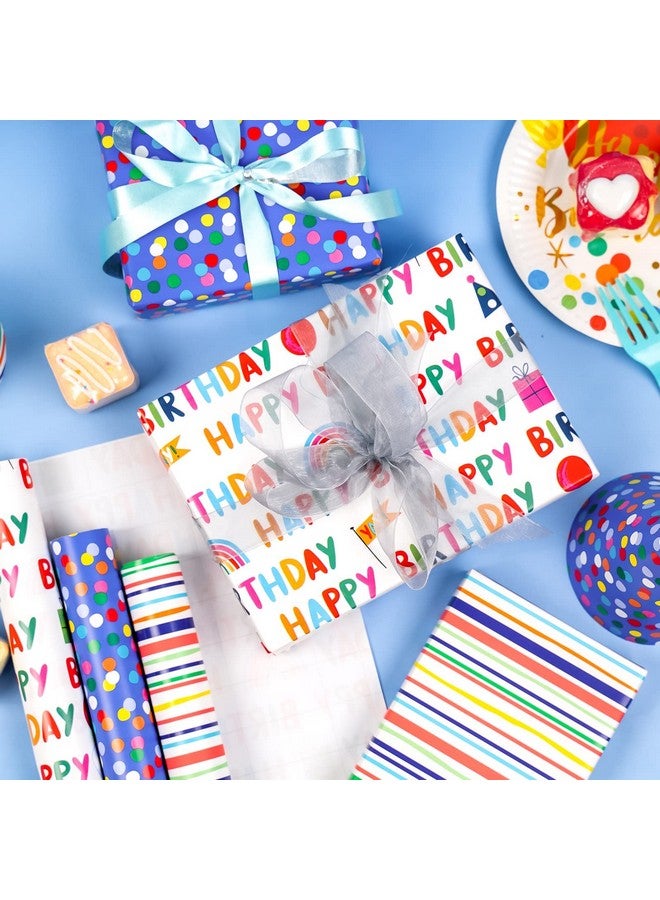 MAYPLUSS Birthday Wrapping Paper Roll - Mini Roll - 17 inch X 120 inch Per roll - Polka dots, Stripes Patterns (42.3 sq.ft.ttl) - Image 1