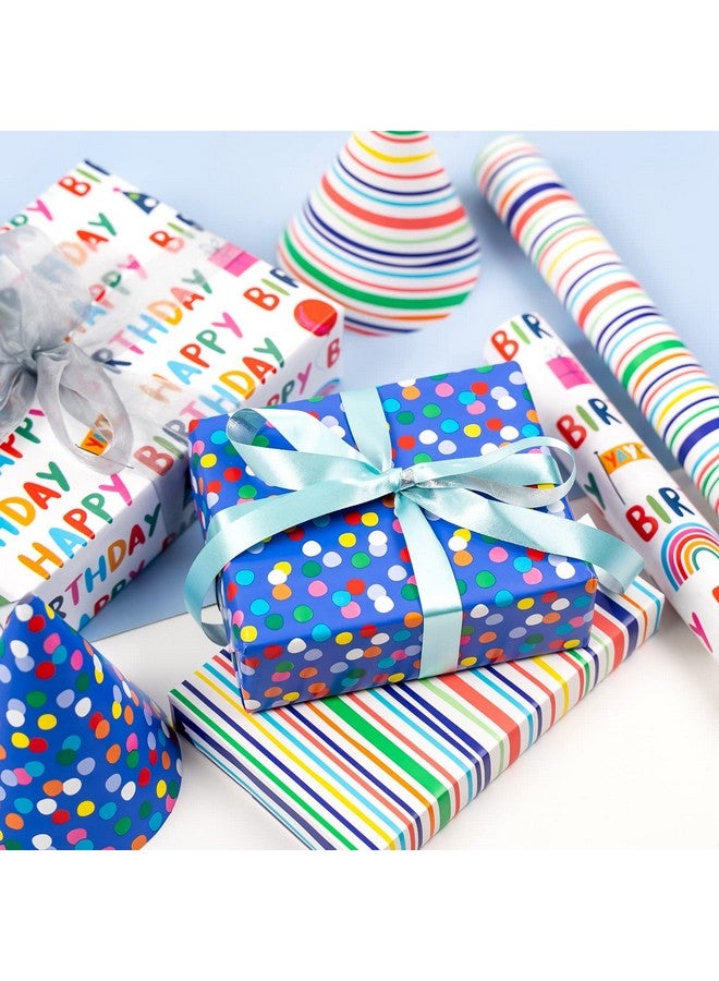 MAYPLUSS Birthday Wrapping Paper Roll - Mini Roll - 17 inch X 120 inch Per roll - Polka dots, Stripes Patterns (42.3 sq.ft.ttl) - Image 3