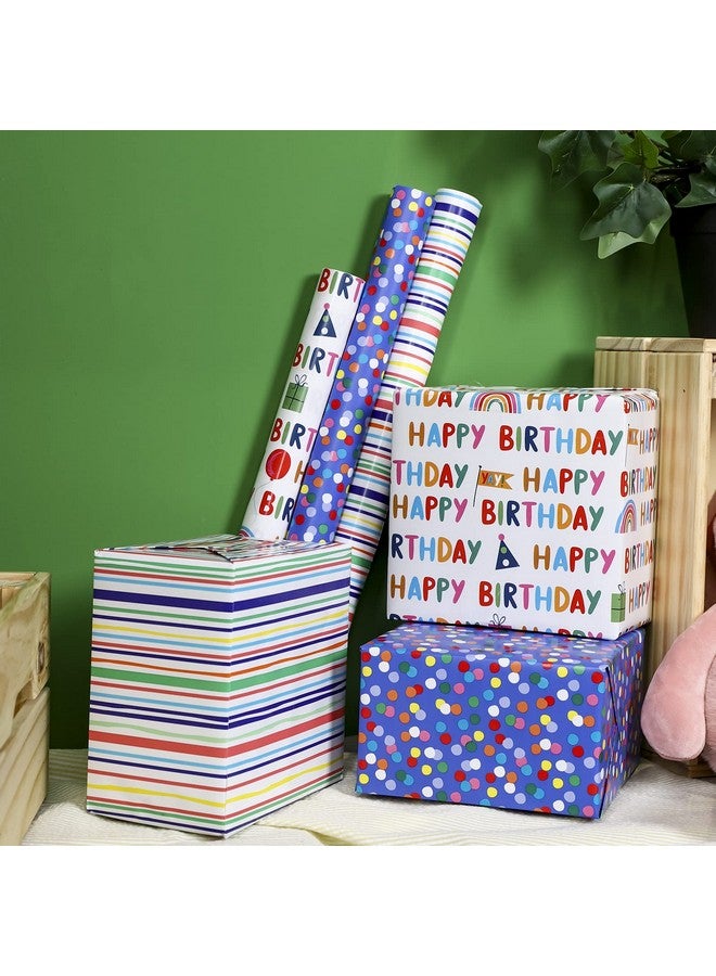 MAYPLUSS Birthday Wrapping Paper Roll - Mini Roll - 17 inch X 120 inch Per roll - Polka dots, Stripes Patterns (42.3 sq.ft.ttl) - Image 4