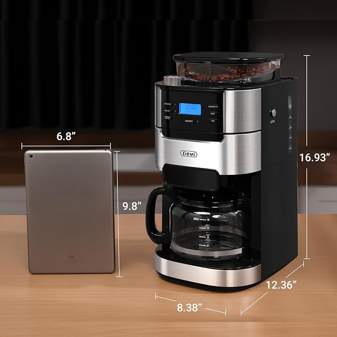 Gevi 10-Cup Drip Coffee Maker with Built-in Burr Grinder & Programmable Timer, 1.5L Water Tank, Auto Keep-Warm, Reusable Filter - Fresh Ground Coffee Machine (Black) - Image 2