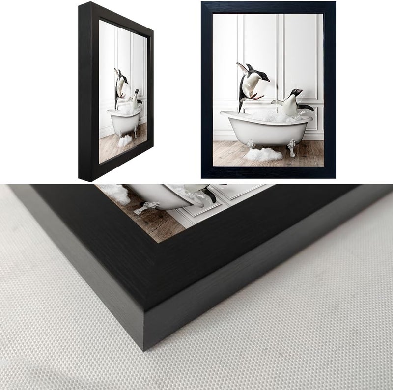 Melpa Art ديكور حمام الأطفال المؤطر فن جدار الحمام المضحك ديكور جدار أبيض وأسود بطاريق لطيفة في حوض الاستحمام طباعة قماشية لوحة فنية حيوانية ريفية - Image 3