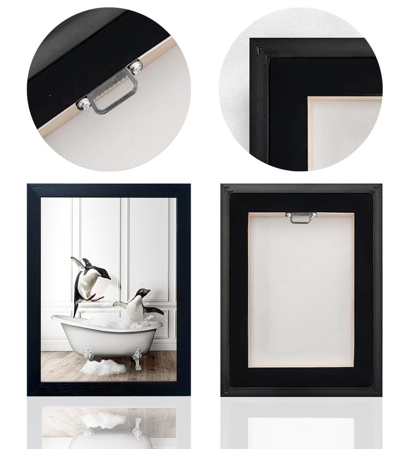 Melpa Art ديكور حمام الأطفال المؤطر فن جدار الحمام المضحك ديكور جدار أبيض وأسود بطاريق لطيفة في حوض الاستحمام طباعة قماشية لوحة فنية حيوانية ريفية - Image 4