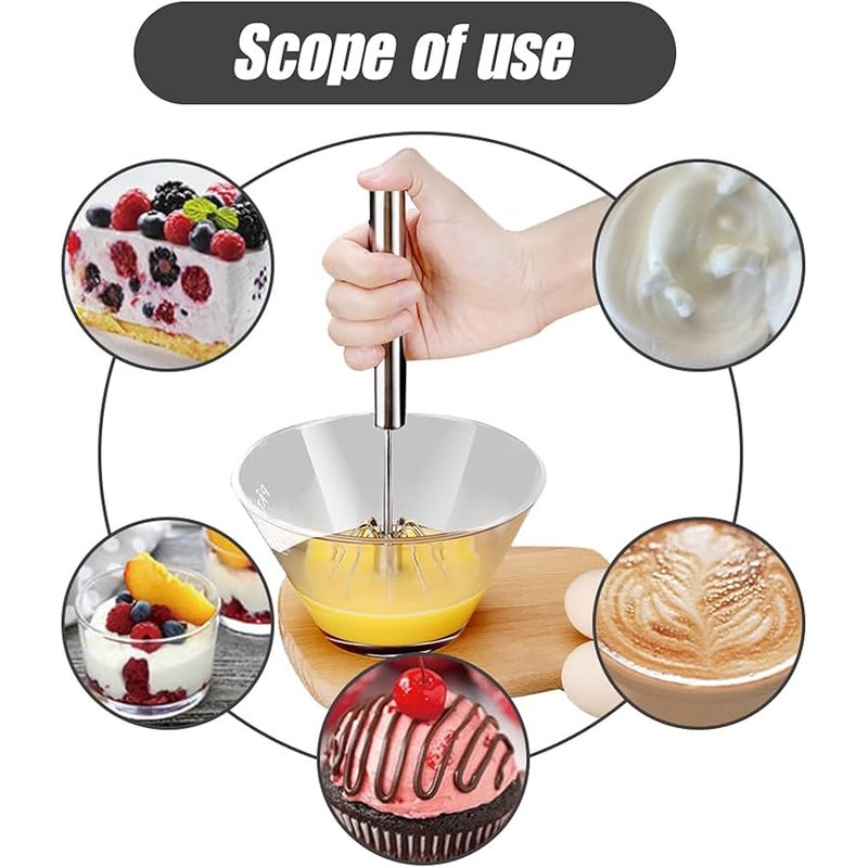 Fauppt Upgraded Semi-Automatic Whisk, 2024 Stainless Steel Egg Whisk, 10in Hand Push Rotary Whisk Blender,Hand Push Mixer Tool for Home Egg Milk Kitchen Utensil - Image 5