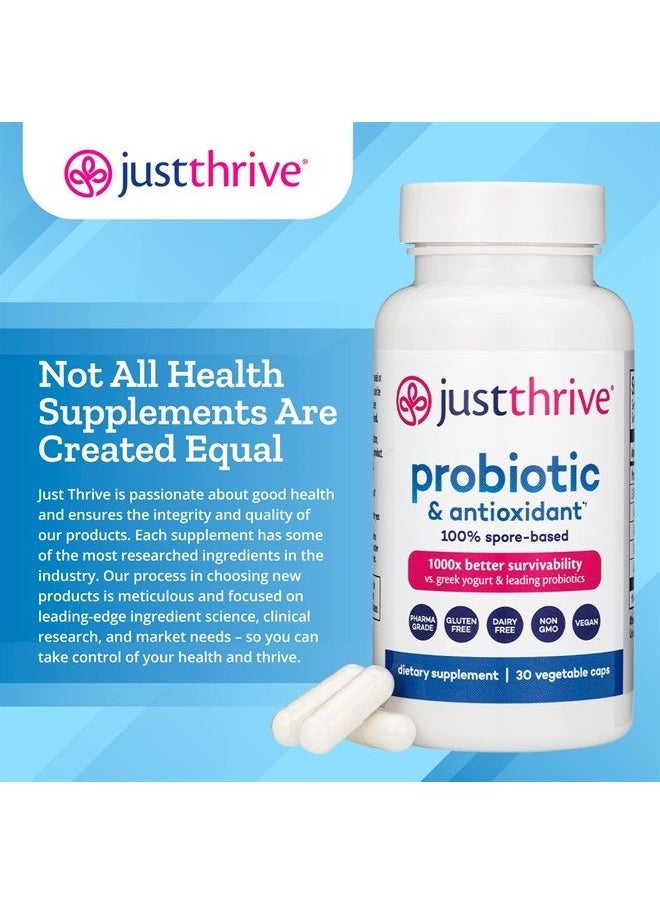 Just Thrive - Probiotic & Antioxidant Supplement - 100% Spore-Based Digestive and Immune Support - Gluten Free, 30 Caps - Image 1