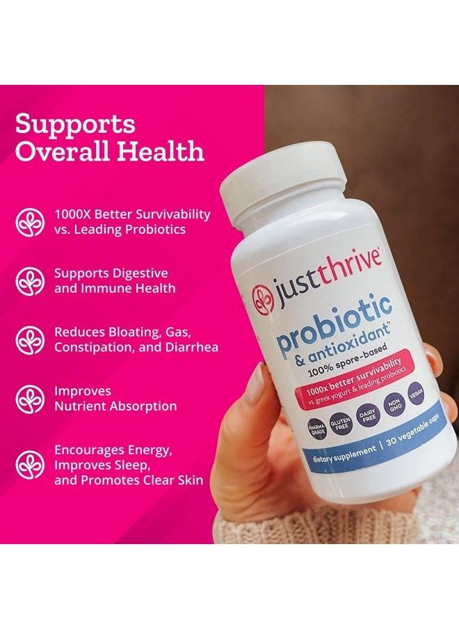 Just Thrive - Probiotic & Antioxidant Supplement - 100% Spore-Based Digestive and Immune Support - Gluten Free, 30 Caps - Image 1