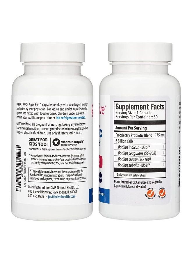 Just Thrive - Probiotic & Antioxidant Supplement - 100% Spore-Based Digestive and Immune Support - Gluten Free, 30 Caps - Image 1