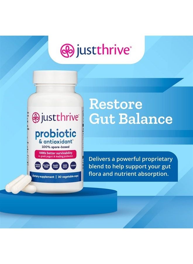 Just Thrive - Probiotic & Antioxidant Supplement - 100% Spore-Based Digestive and Immune Support - Gluten Free, 30 Caps - Image 1