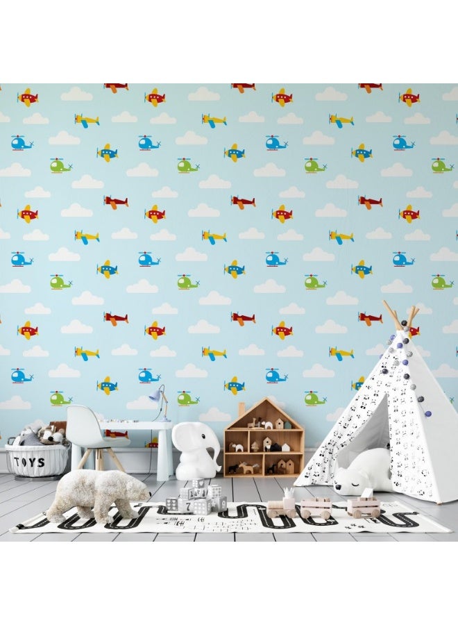 Home Gallery Airplanes On A Blue Background Cartoon Kid Seamless Pattern  Fabric Wallpaper Covers An Area ​​Up To 4.2Mx3M With Adhesive  And Smoothing Tool - Image 5